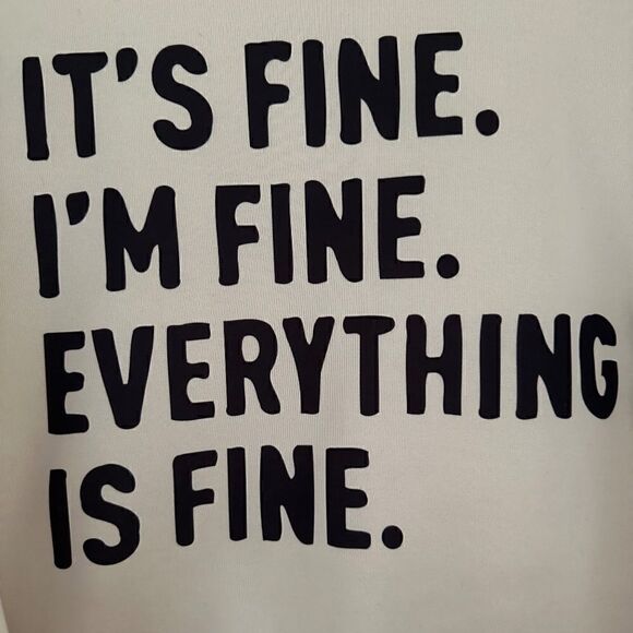 Gildan Ivory "It's Fine, I'm Fine .." cotton crew neck sweatshirt NWOT XL - Picture 2 of 10